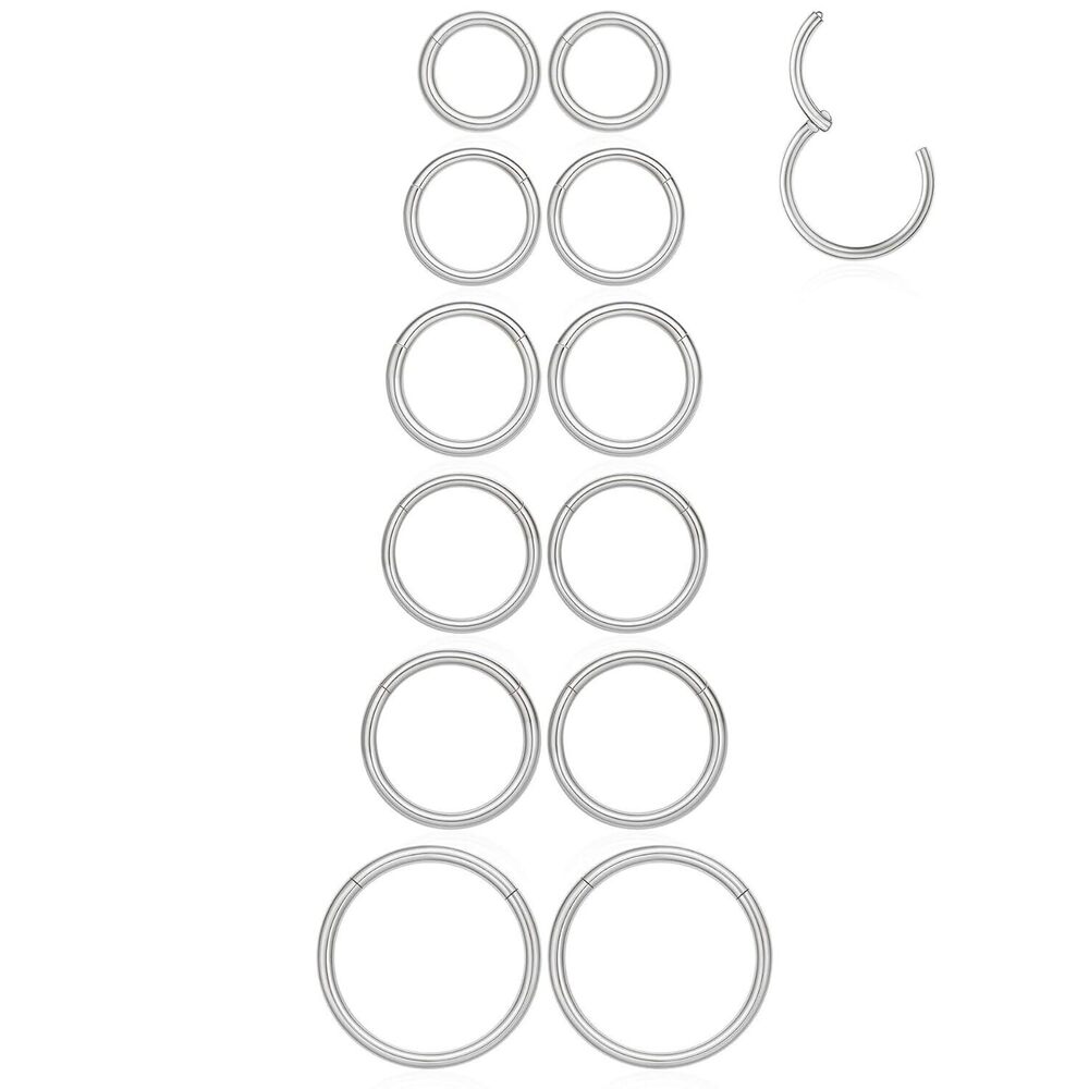 16G 6MM 7MM 8MM 9MM 10MM 12MM Hinged Clicker Septum Rings Pack Silver